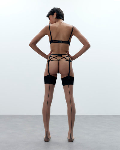 Back Seam Leg/Plain Top Stockings Sheer/Black