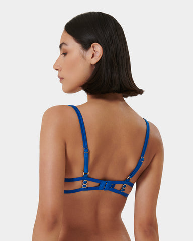 Etta Sheer Strappy Bra Blue