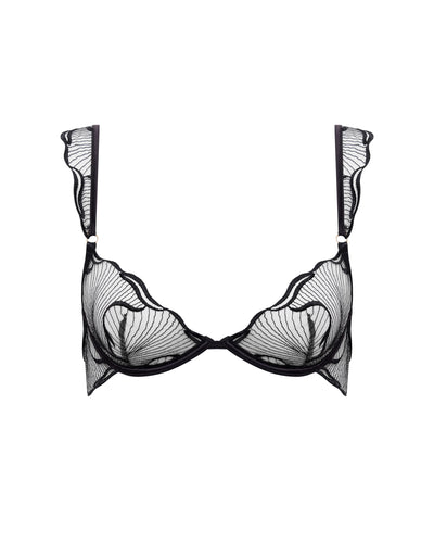 Marabel Embroidered Sheer Bra Black