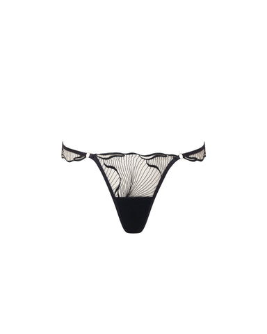 Marabel Embroidered Sheer Thong Black