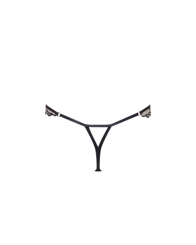 Marabel Embroidered Sheer Thong Black