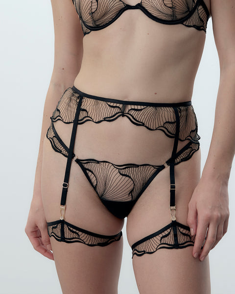 Sultry Party Dress Music Legs Lace Garter Dress With Attached Stockings -  Black One-Size Costume Garter Belt Dress