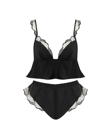 Marabel Set Top e Short in Raso Luxe Nero/Trasparente