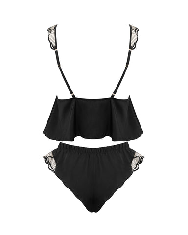 Marabel Set Top e Short in Raso Luxe Nero/Trasparente