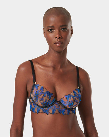 Lyandra Floral Embroidered Bra Blue