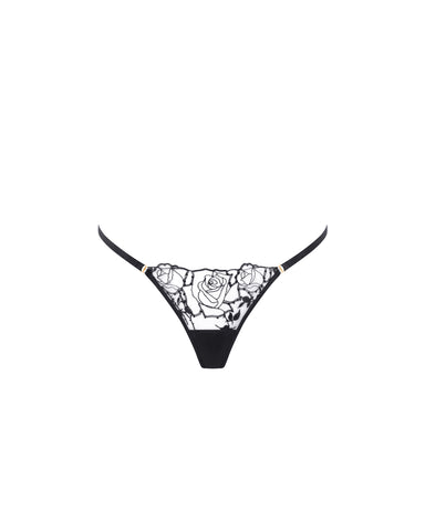 Rosalie Embroidered Thong Black