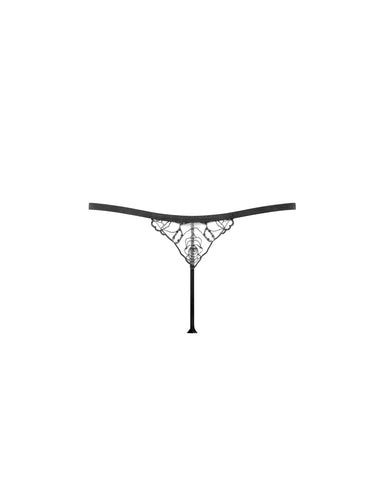 Rosalie Embroidered Thong Black
