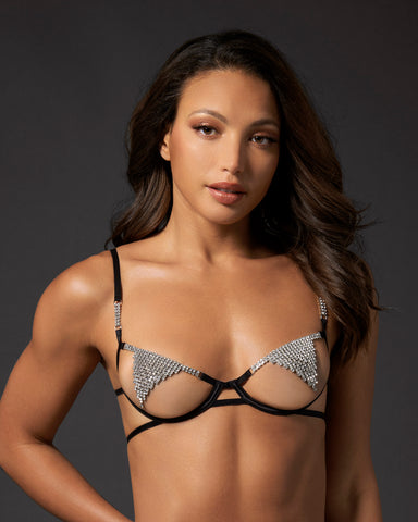 Susu Open Diamante Bra Black