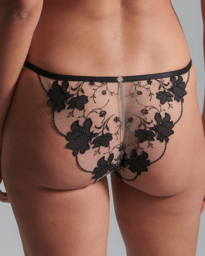 Yvette Embroidered Sheer Brief Black