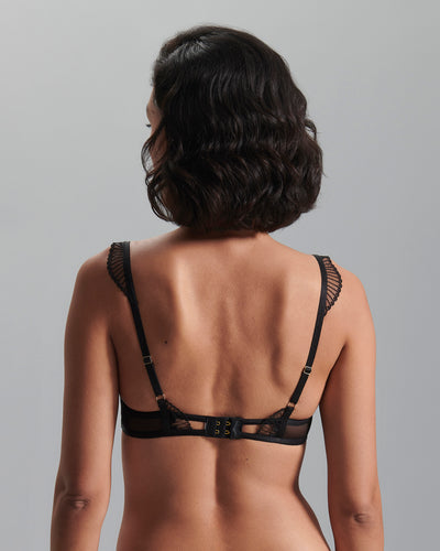 Gabriella Floral Embroidered Bra Black