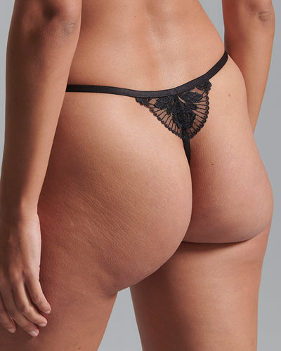 Gabriella Floral Embroidered Thong Black