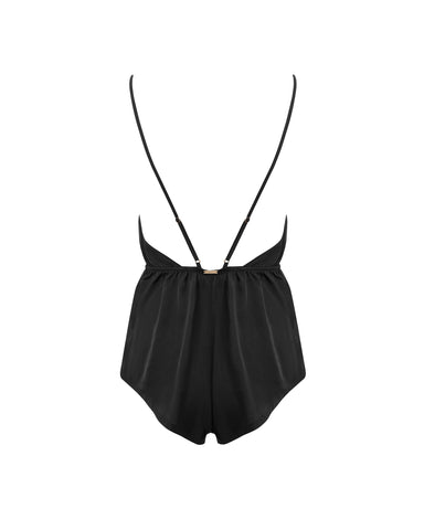 Combishort Genevieve en Satin Luxueux Noir/Transparent