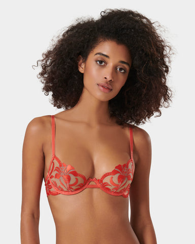 Leonora Floral Embroidered Bra Coral