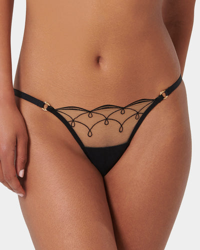Marceline Embroidered Sheer Brief Black