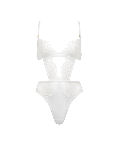 Marisa Embroidered Sheer Bodysuit White