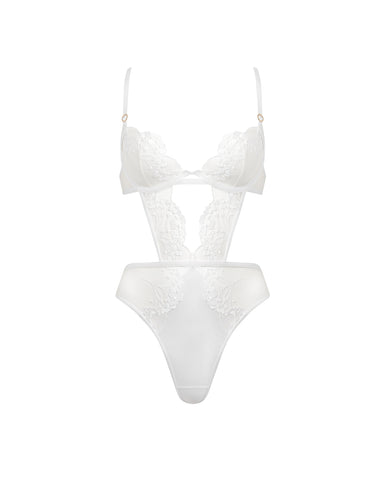 Marisa Embroidered Sheer Bodysuit White
