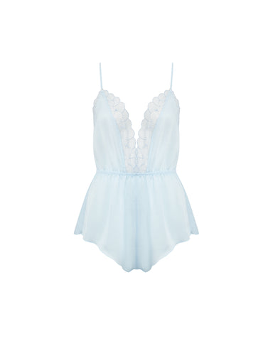 Combishort Vermont en Satin Luxueux Bleu Eau Glacée