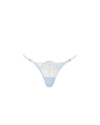 Marisa Embroidered Sheer Thong Blue