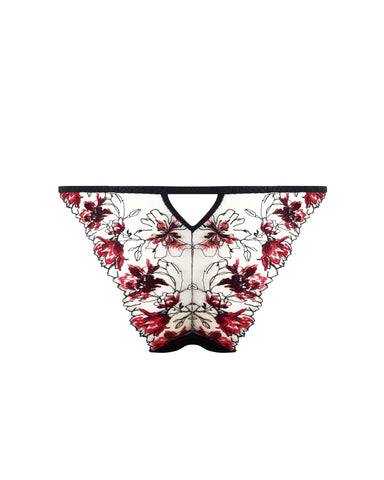 Calista Sheer Floral Brief Black/Cherry