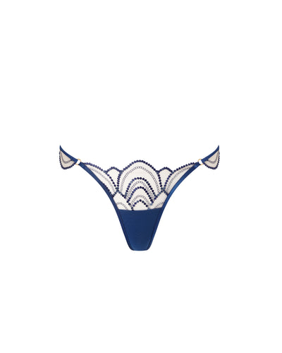 Soraya Embroidered Sheer Thong Blue