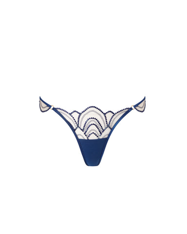 Soraya Embroidered Sheer Thong Blue