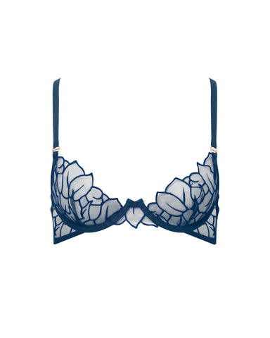 Laurel Reggiseno Ricamato a Foglie Blu Navy