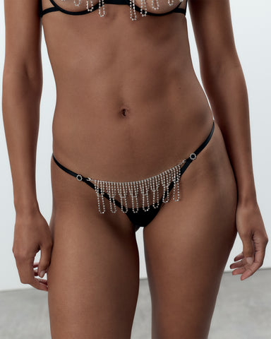 Estelle Open Diamante Thong Black/Silver