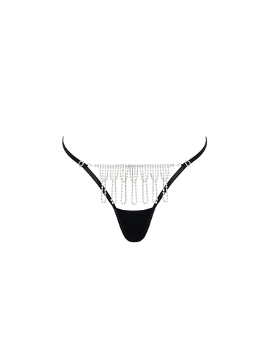 Estelle Offener Diamanté-String Schwarz/Silber