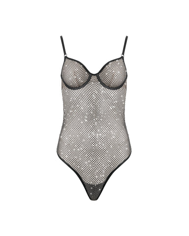Noor transparenter Mesh-Bodysuit Schwarz