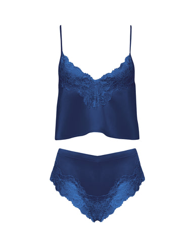 Isabella Satin-Set mit Camisole & Shorts in Navy