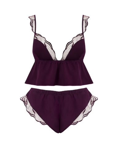 Marabel luxuriöses Satin transparentes Camisole- und Short-Set Kirschrot