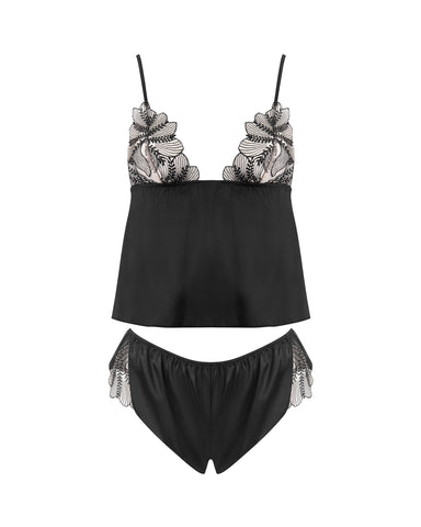 Ensemble Sadiya Caraco et Short en Satin Transparent Noir