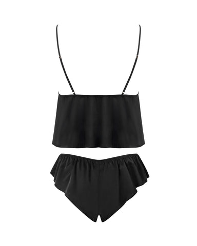 Ensemble Sadiya Caraco et Short en Satin Transparent Noir