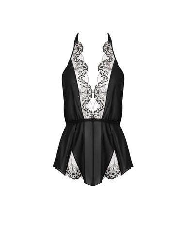 Combishort Marisa en Mousseline transparente Noir