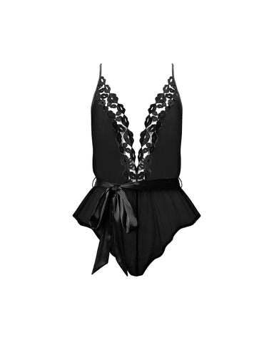 Combishort Brodé en Mousseline Marian Noir