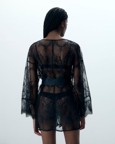 Madeline Sheer Lace Kimono Black