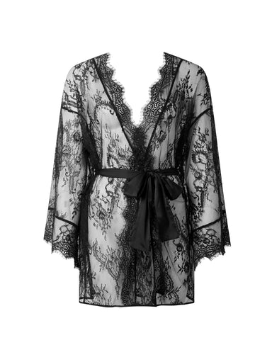 Madeline Kimono in Pizzo Trasparente Nero