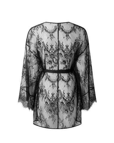 Madeline Kimono in Pizzo Trasparente Nero
