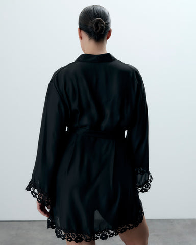 Marian Chiffon Embroidered Kimono Black