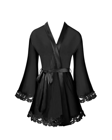 Marian Kimono in Chiffon Ricamato Nero