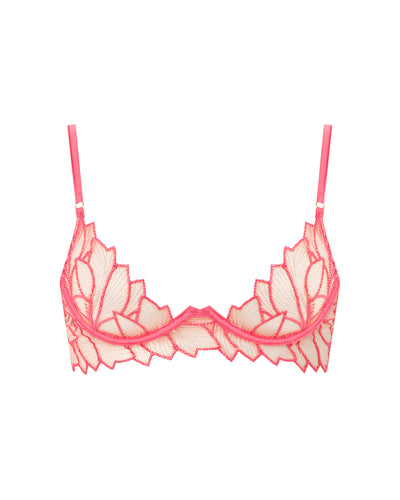 Eden Sheer Longline Bra Pink Lemonade/White