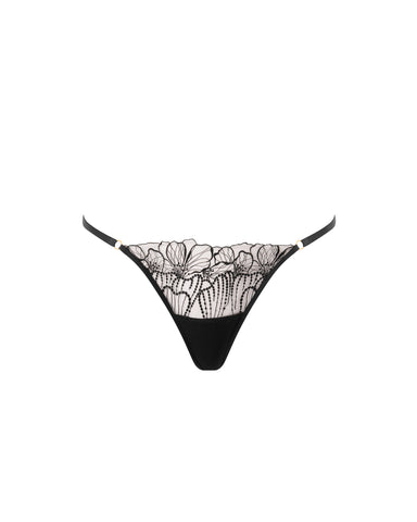 Amarosa Floral Embroidered Thong Black