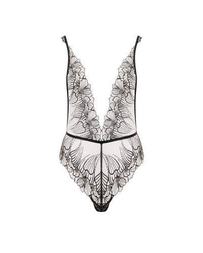 Amarosa Floral Embroidered Bodysuit Black