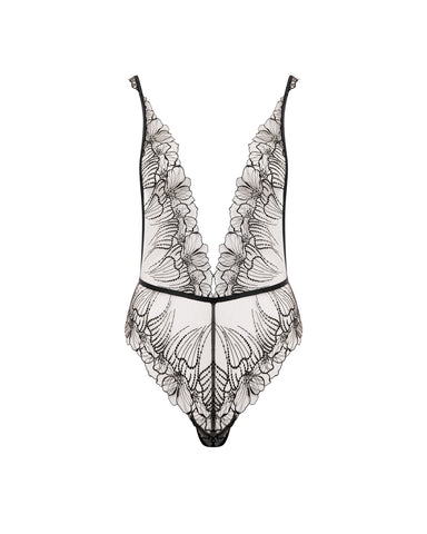 Amarosa Floral Embroidered Bodysuit Black