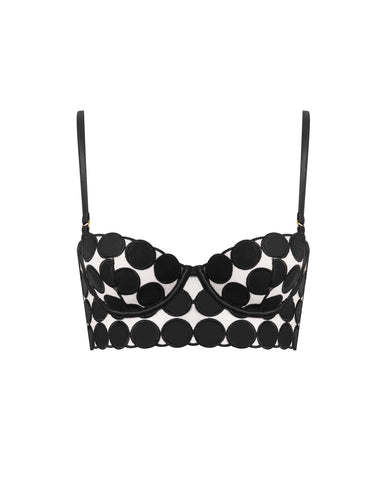 Lia Polka Dot Longline Bra Black