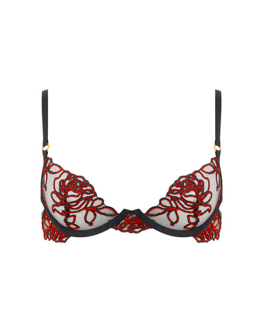 Malina Transparenter Blumen-BH Schwarz/Rot
