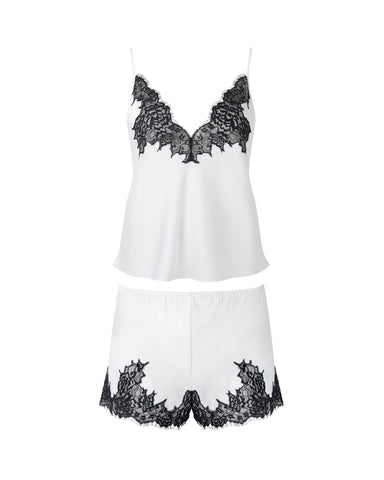 Anastasia Luxus-Satin-Cami- und Shorts-Set Elfenbein/Schwarz
