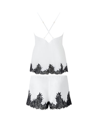 Anastasia Luxus-Satin-Cami- und Shorts-Set Elfenbein/Schwarz