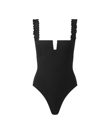 Maillot de Bain à Volants Flores Noir