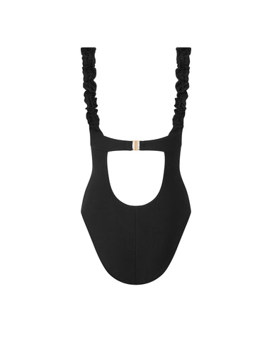 Maillot de Bain à Volants Flores Noir